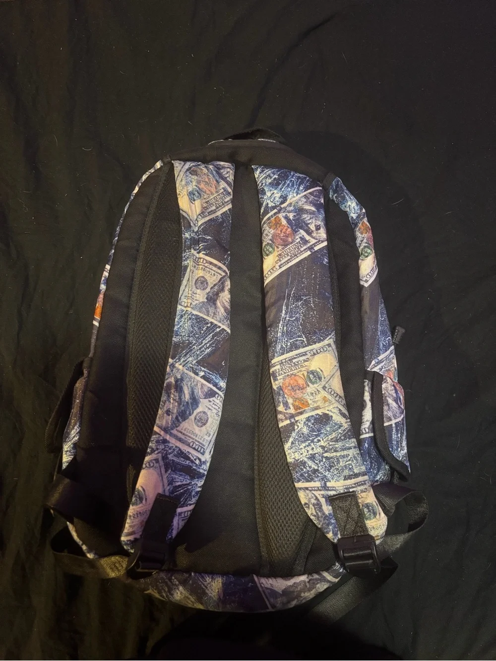 Men's Novelty Money Print Backpack - Black/Blue